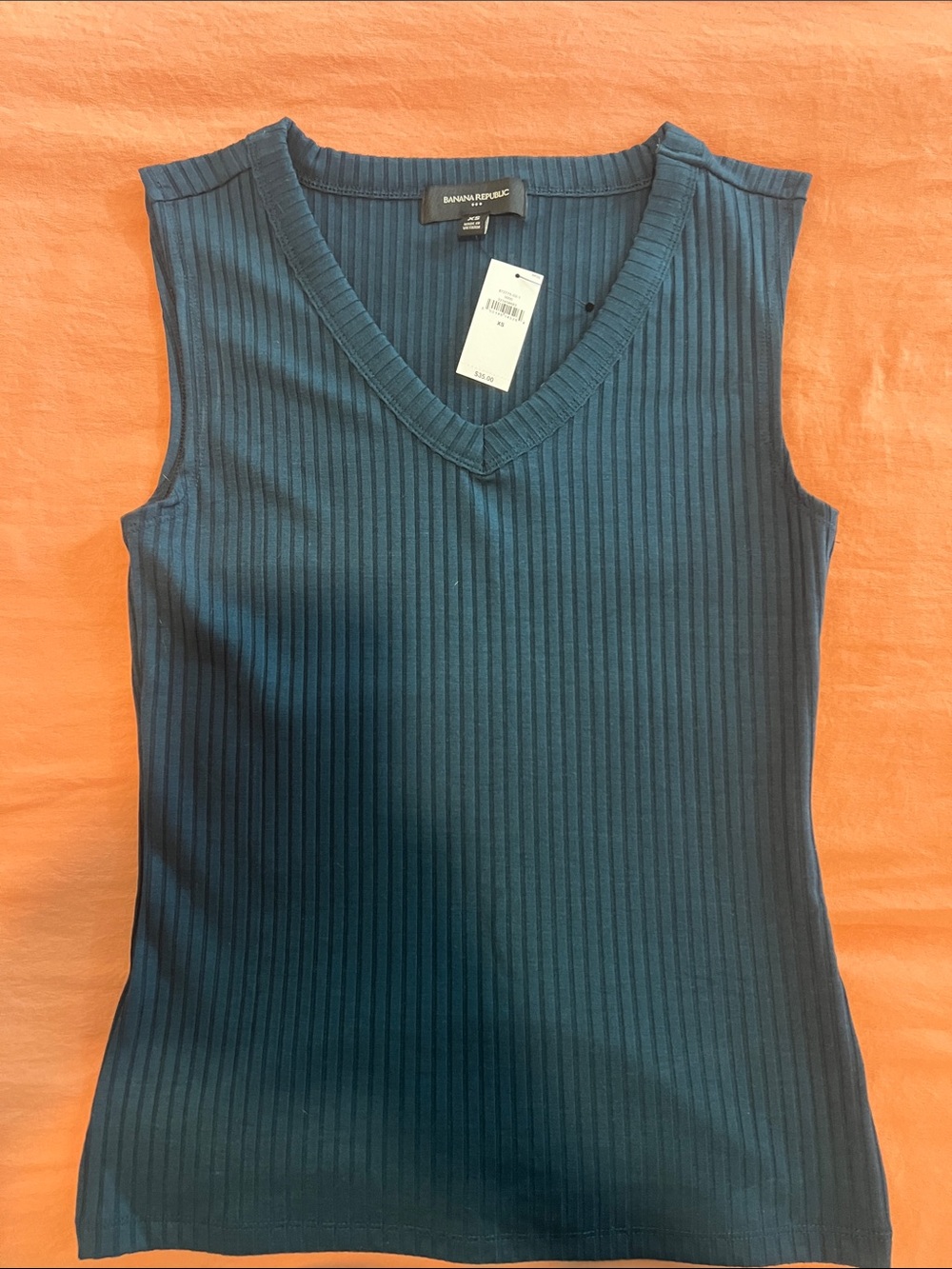 Banana Republic Women's Ribbed V-Neck Tank Top - Teal Blue